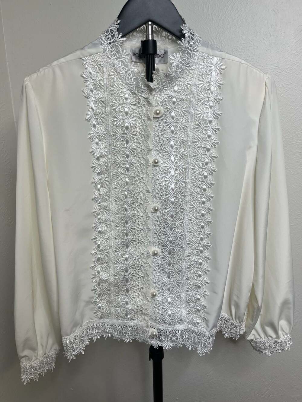 White Lace Front Blouse- Victorian Romantic Long Sleeve